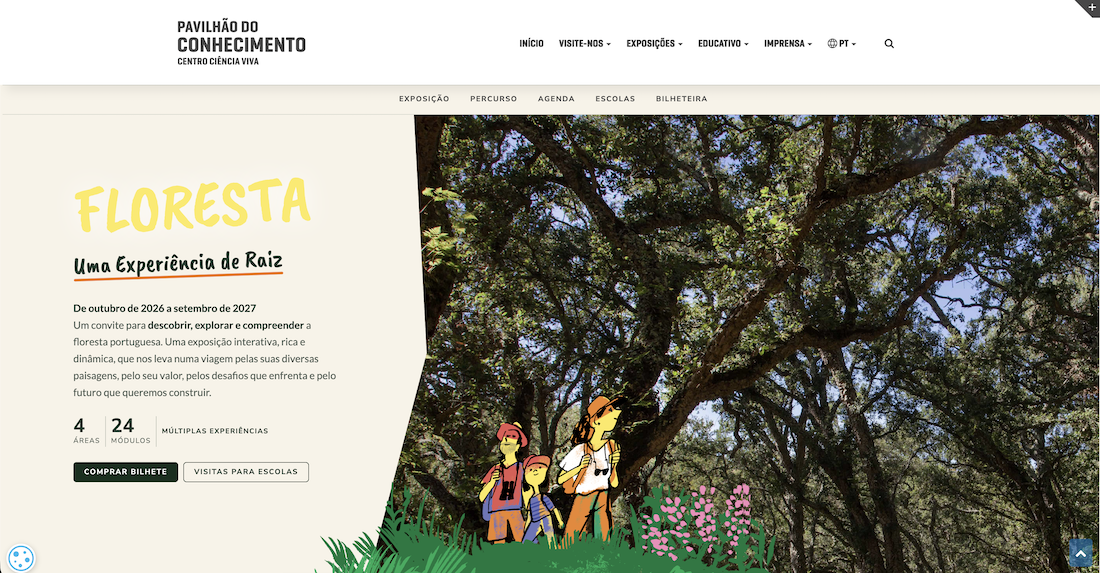 Homepage da exposição Floresta - Uma Experiência de Raiz