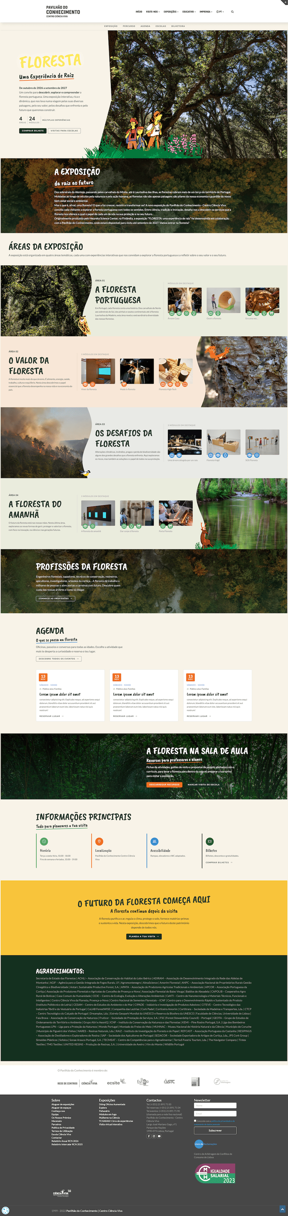 Homepage completa da exposição Floresta - Uma Experiência de Raiz